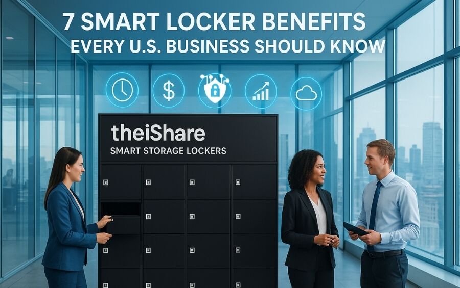 TheiShare smart storage lockers in a U.S. office – 7 smart locker benefits for businesses