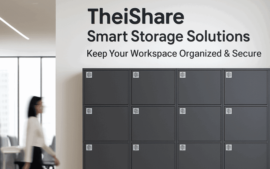 Modern office with TheiShare smart lockers.